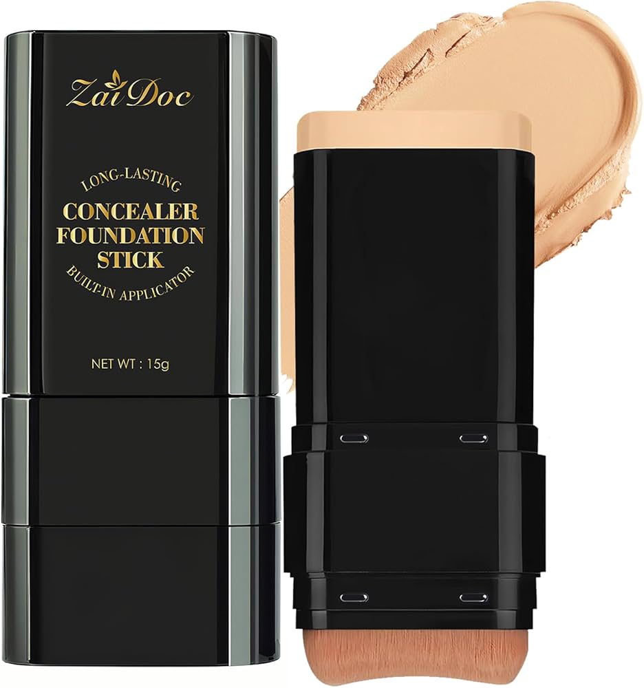 Concealer Foundation Stick, 2-in-1 Long-Lasting Foundation and Concealer with Brush