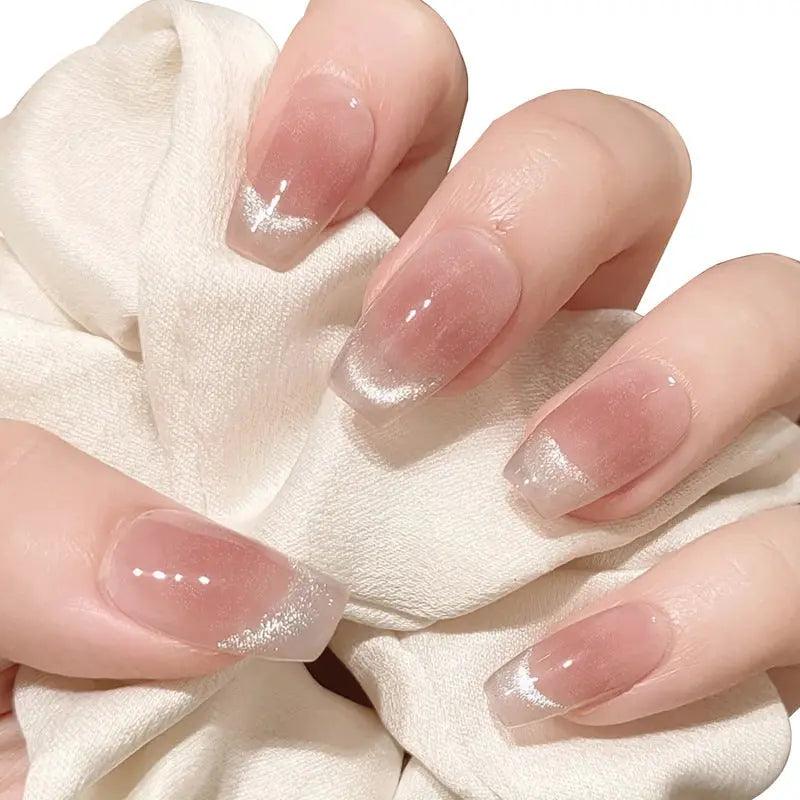 Wear Nail Short Blush French Cat Eye Handmade Manicure Wearable Nail Shaped Piece - BEAUTIRON