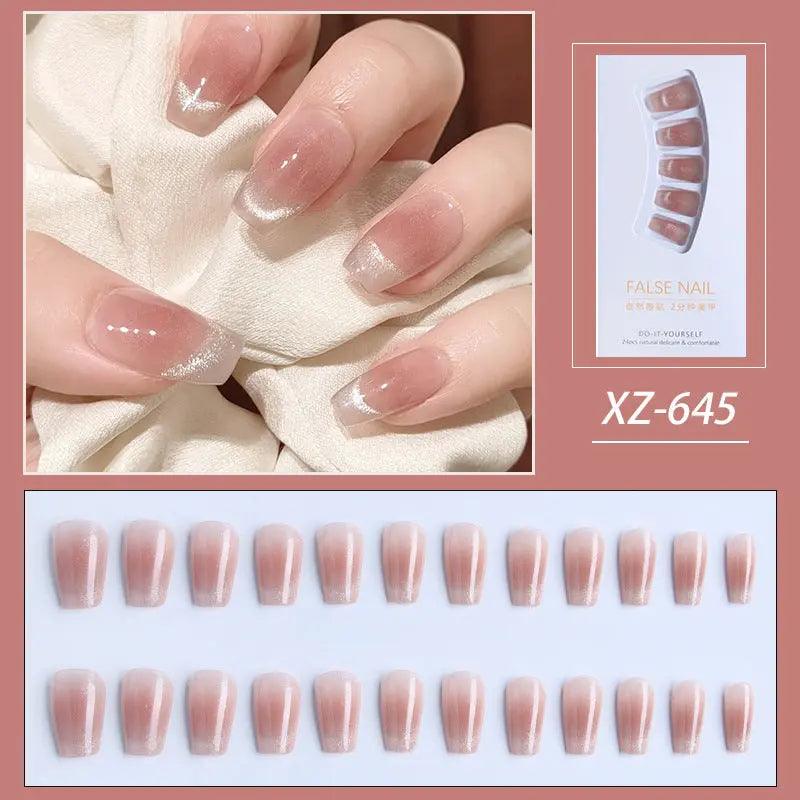 Wear Nail Short Blush French Cat Eye Handmade Manicure Wearable Nail Shaped Piece - BEAUTIRON