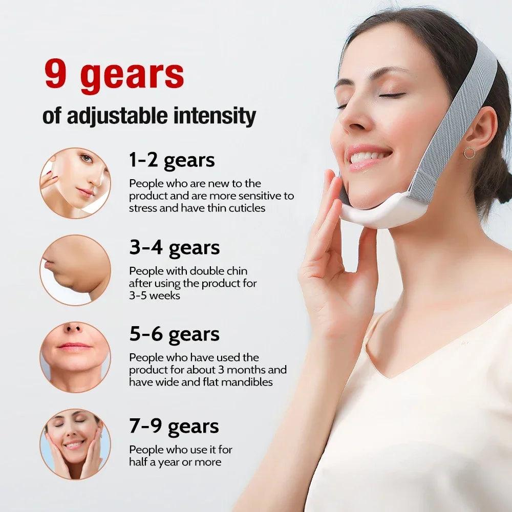 EMS Double Chin V Shape Lifter Belt Facial Lifting Massager Face Slimming Vibration Face Lift Hot Compress Reduce Double Chin