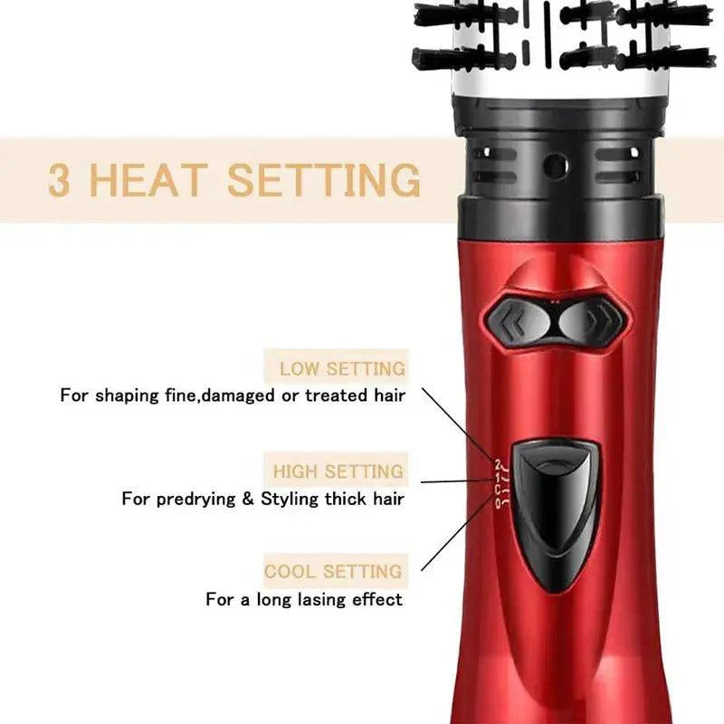 2 Replaceable Head 360 Rotating AirFlow Hot Air Brush Hair Straightener Curler Iron Volumizer Blowers Electric Hair Dryer Comb - BEAUTIRON