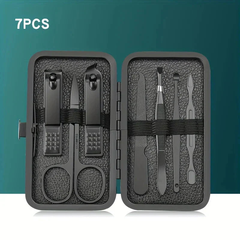7/10/12/18/20/24PCS Set Professional Manicure Set Kits Stainless Steel Fingernail Toenail Clippers Set with Leather Portable