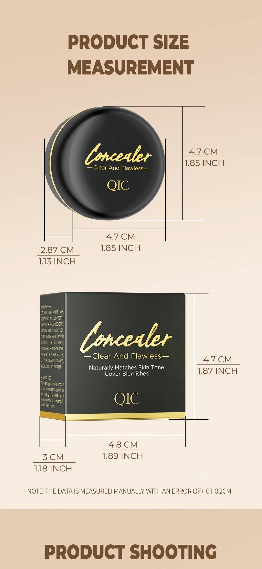 QIC Concealer Cover Freckles Dark Circles Acne Scars Quick-dry Waterproof Longlasting Acne Concealer Flawless Foundation Makeup
