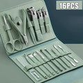 16pcs Professional Nail Clippers Set Stainless Steel - Manicure Pedicure Kit with Travel Case