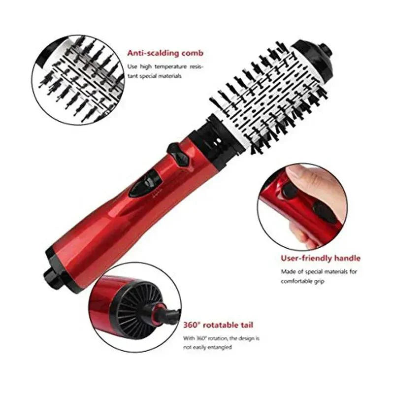 2 Replaceable Head 360 Rotating AirFlow Hot Air Brush Hair Straightener Curler Iron Volumizer Blowers Electric Hair Dryer Comb - BEAUTIRON