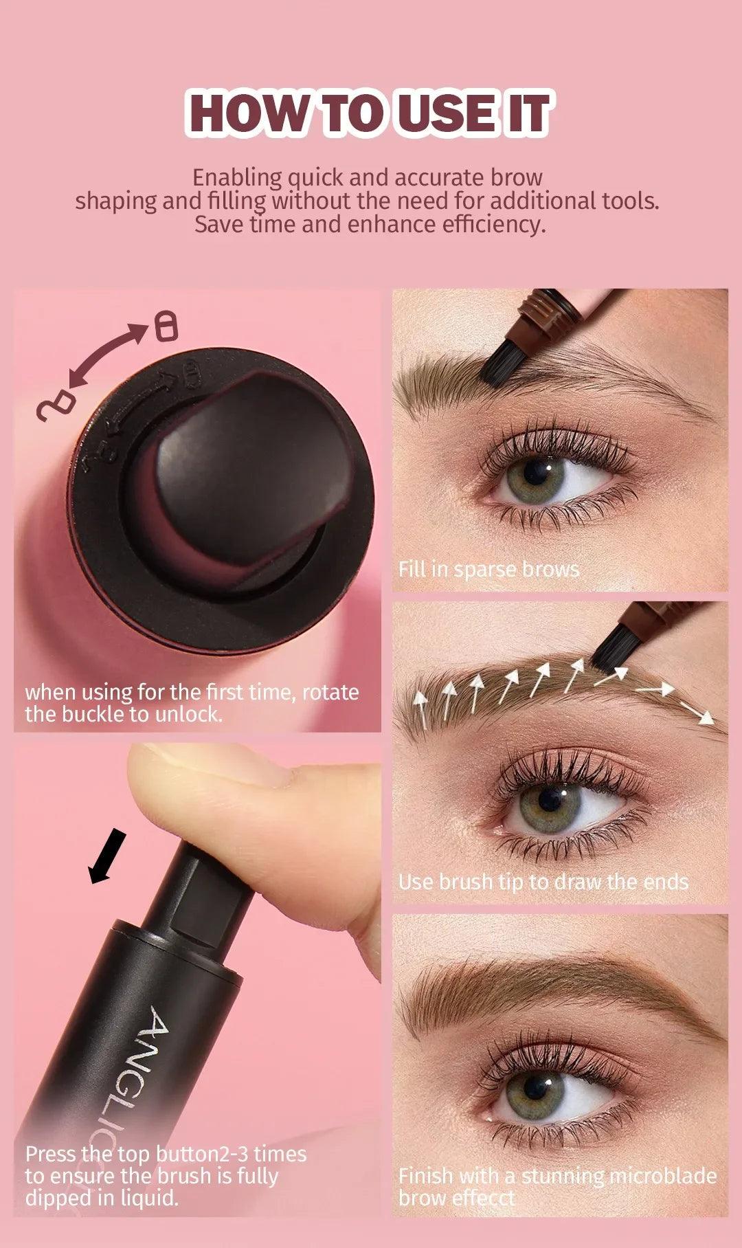 3D Wild Eyebrow Pencil Microblading Eyebrow Tint Pen Square Angled Brush Brow Dye Cream Anti-smudge Waterproof Multifunction