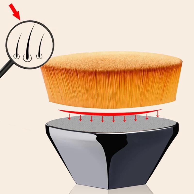 Petal-shaped flat top Kabuki brush with soft bristles for applying liquid cream or cosmetics. Ideal makeup tool for flawless application.