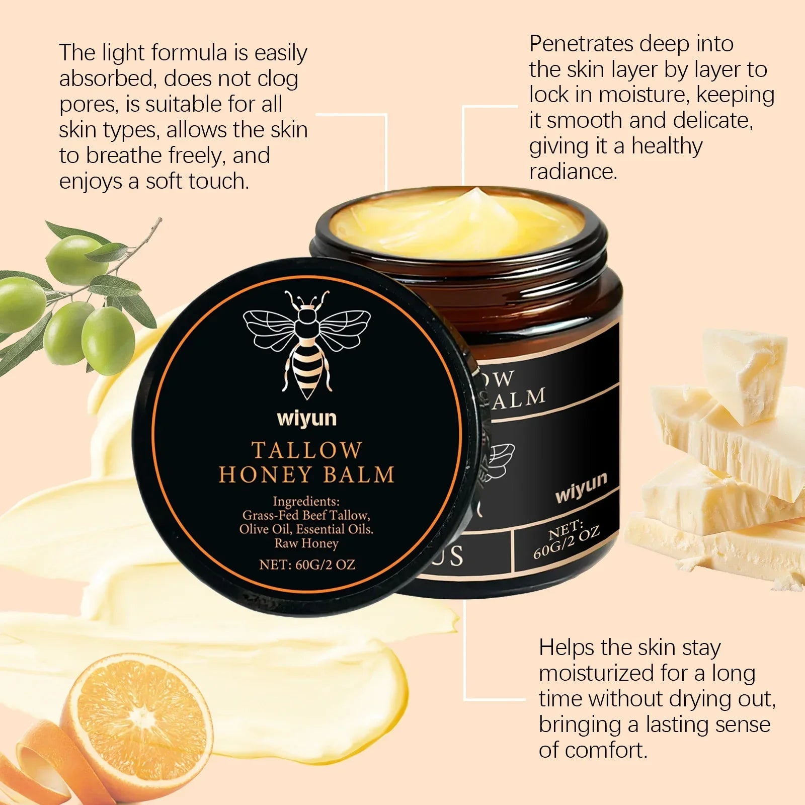 Beef Tallow Face Cream Improves Loose Skin Lasting Moisturizing Soothing Anti Aging Lifting Brightening Nourishing Skin Care