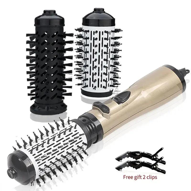 2 Replaceable Head 360 Rotating AirFlow Hot Air Brush Hair Straightener Curler Iron Volumizer Blowers Electric Hair Dryer Comb - BEAUTIRON