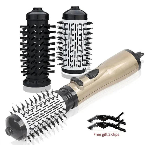 2 Replaceable Head 360 Rotating AirFlow Hot Air Brush Hair Straightener Curler Iron Volumizer Blowers Electric Hair Dryer Comb - BEAUTIRON