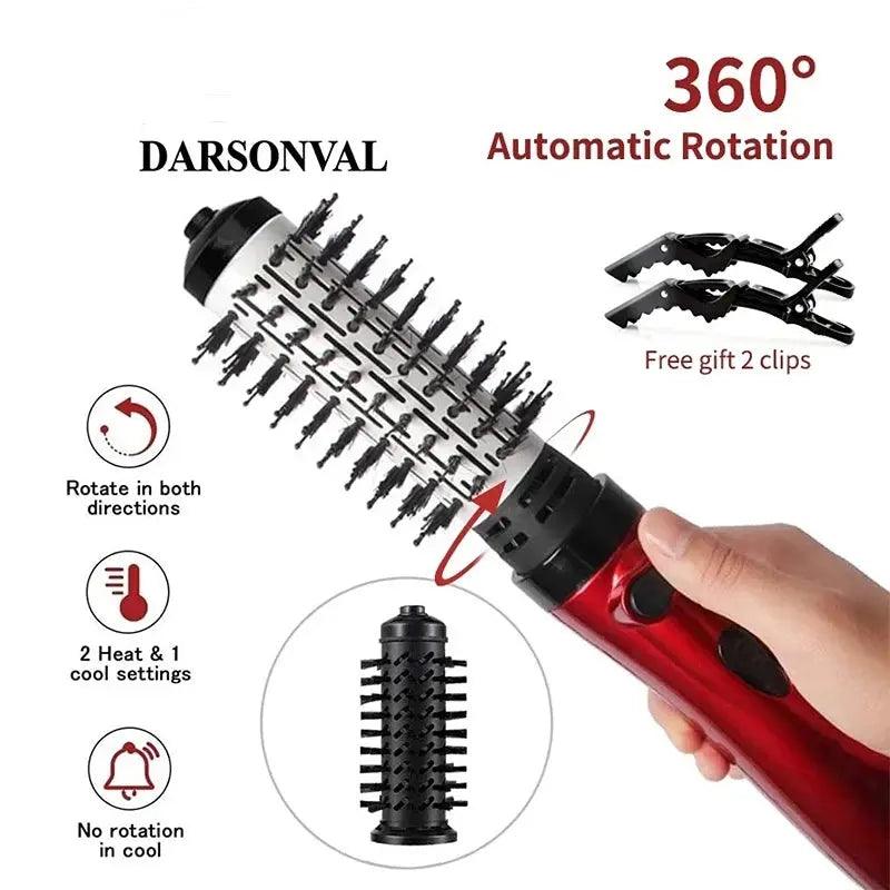 2 Replaceable Head 360 Rotating AirFlow Hot Air Brush Hair Straightener Curler Iron Volumizer Blowers Electric Hair Dryer Comb - BEAUTIRON