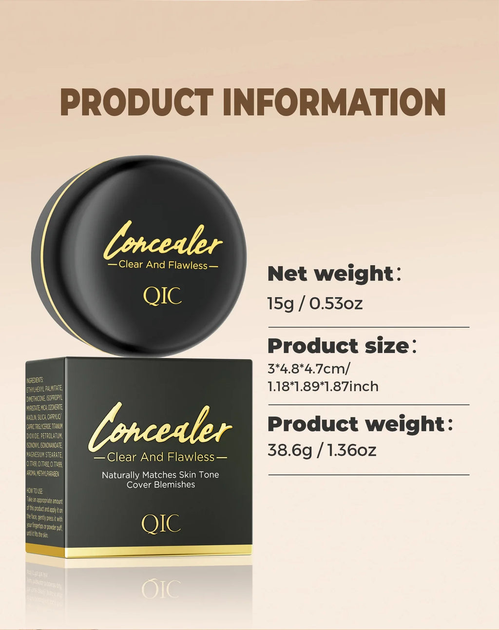 QIC Concealer Cover Freckles Dark Circles Acne Scars Quick-dry Waterproof Longlasting Acne Concealer Flawless Foundation Makeup
