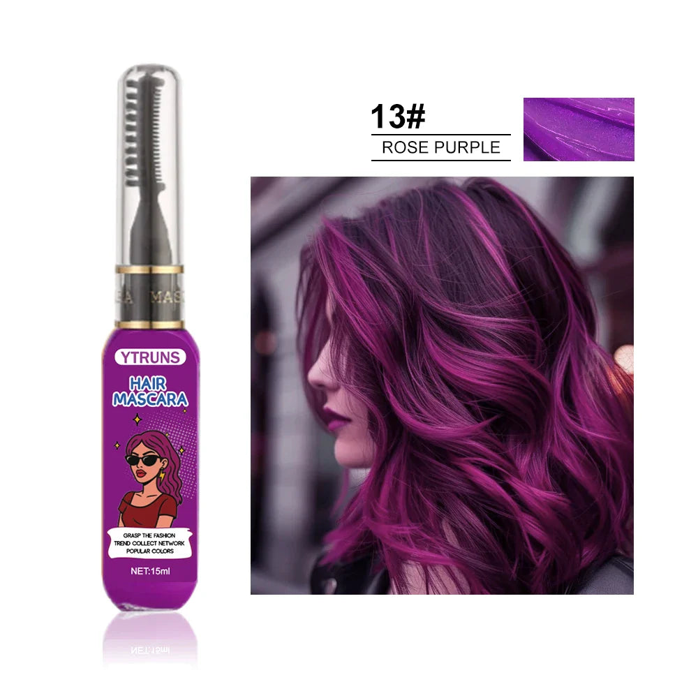 13 Color Temporary Hair Dye  -  Single Brush Included, Buildable Long Lasting Hair Paint, Smudge Resistant for Party & Stage