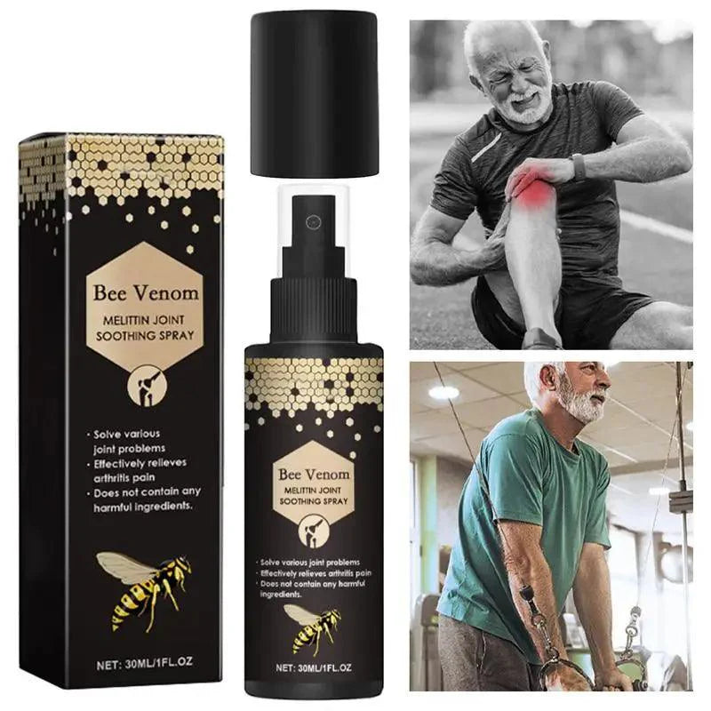 Bee Venom Melting Joint Soothing Spray for effective pain relief of sore muscles and joints in a portable bottle.