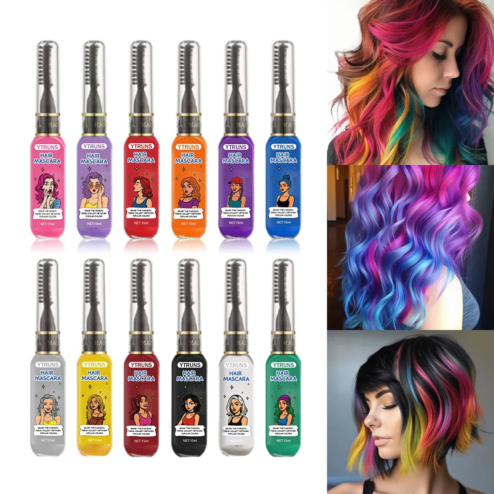 13 Color Temporary Hair Dye  -  Single Brush Included, Buildable Long Lasting Hair Paint, Smudge Resistant for Party & Stage