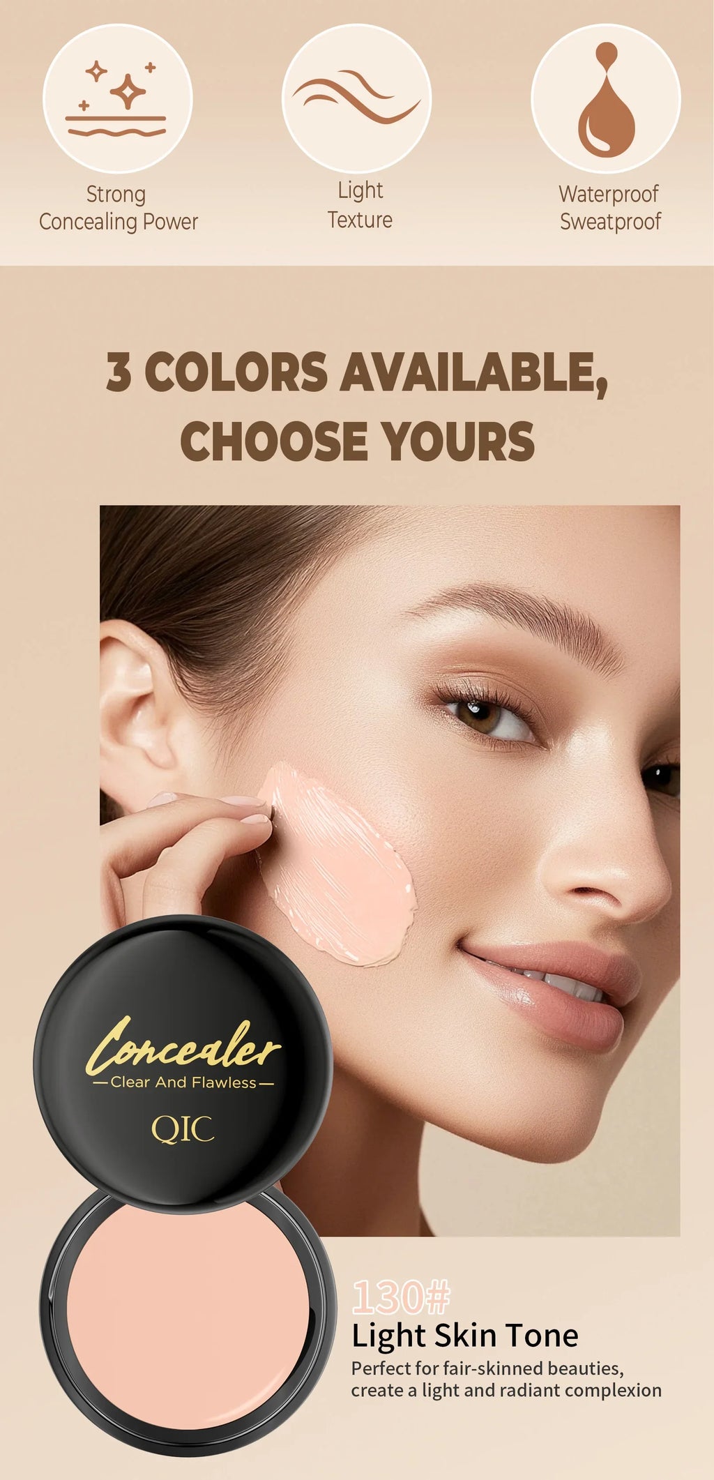 QIC Concealer Cover Freckles Dark Circles Acne Scars Quick-dry Waterproof Longlasting Acne Concealer Flawless Foundation Makeup