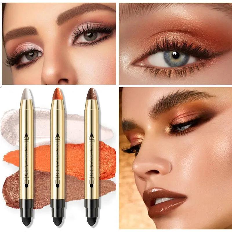 Double End Glitter Eye shadow Stick Pencil Eyeshadow Makeup Highlighter Waterproof  Shimmer Base Primer Eyebrow - BEAUTIRON