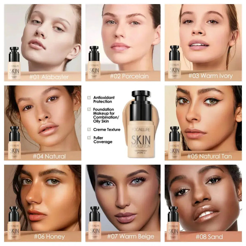 FOCALLURE Waterproof Matte Face Liquid Foundation Full Coverage Concealer Whitening Face Makeup Base Cream Cosmetics for Women - BEAUTIRON